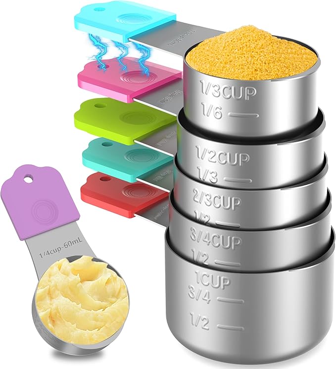 Minteem Magnetic Measuring Cups, 6 Stainless Steel Nesting Measuring Cup Set for Measuring Dry or Liquid Ingredients