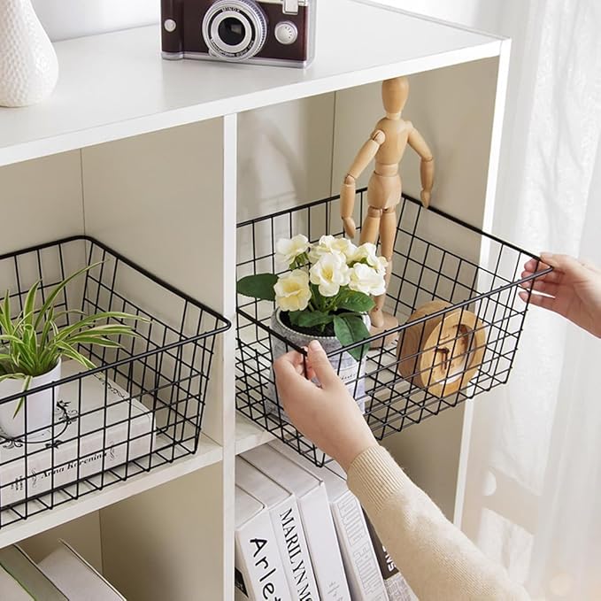 Aeggplant Kitchen Wire Baskets Farmhouse Decor Metal Food Storage Organizer,Household Refrigerator Bin with Built-in Handles for Cabinets,Pantry,Bathroom,Black