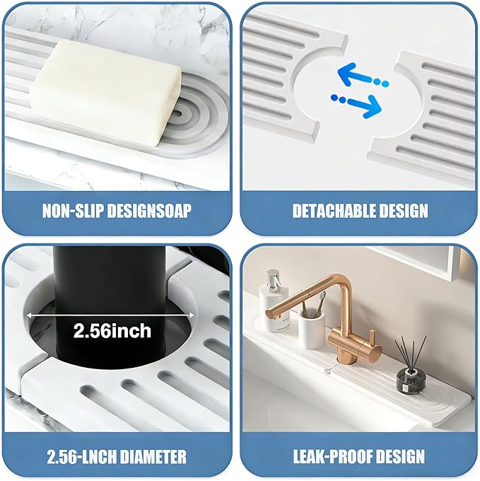 Diatomite Faucet Mat, Fast-Drying Water Absorbing Stone Tray, Kitchen Bathroom Sink Splash Guard for Kitchen Counter Sink Accessories(15.7" x 3.9")