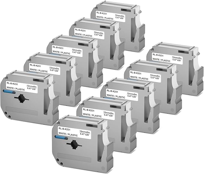 M-K231 Label Tape Compatible with Brother M Tape P Touch 12mm 0.47 White, M-K231s MK231 M231 for Brother PT-M95 PT-70BM PT-90 PT-85 PT65 45 P-Touch Label Maker Refills 0.47''*26.2'