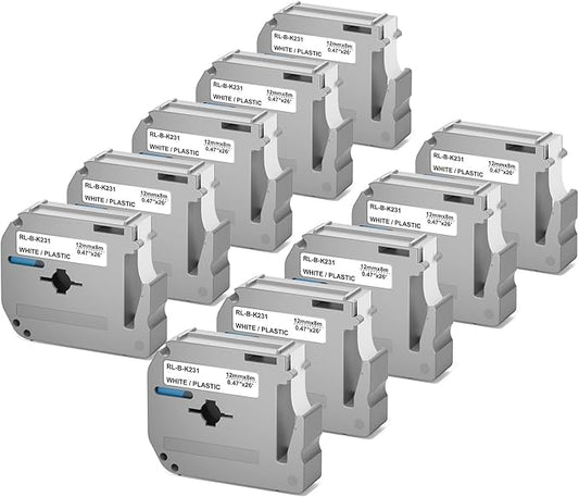 M-K231 Label Tape Compatible with Brother M Tape P Touch 12mm 0.47 White, M-K231s MK231 M231 for Brother PT-M95 PT-70BM PT-90 PT-85 PT65 45 P-Touch Label Maker Refills 0.47''*26.2'
