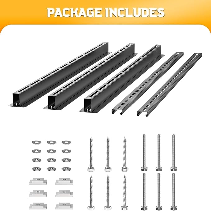 WALMANN Overhead Tote Storage Rail System, Garage Ceiling Bin Storage Rack Heavy Duty Adjustable Tote Slide Rails(Black, Bins not Included)