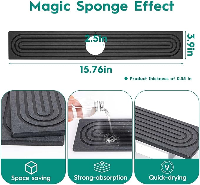 16 Inch Stone Faucet Mat for Kitchen Sink,Quick Dry Stone Mat Kitchen-Sink Water Splash Guard,Diatomite Protector with Super Absorbent&Leak Proof Circular for Kitchen Bathroom Counter（Dark Grey）
