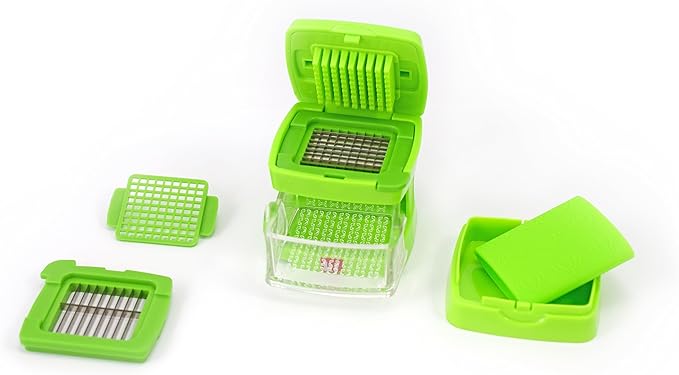 Kitchen Innovations Garlic-A-Peel Garlic Press, Crusher, Cutter, Mincer, and Storage Container - Includes Silicone Garlic Peeler - Easy to Clean - Stainless Steel Blades – (Green), standard