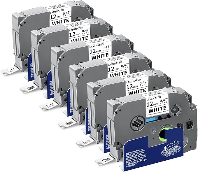 Labelwell 6-Pack TZe-231 TZ Tape 12mm 0.47 Laminted White Compatible for Brother Ptouch Label Maker Tape TZe231 TZe-2312pk TZ-231 Refills for P Touch PT-D210 PTD220 H110 D610BT D400, 1/2" x 26.2 ft