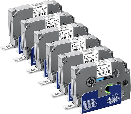 Labelwell 6-Pack TZe-231 TZ Tape 12mm 0.47 Laminted White Compatible for Brother Ptouch Label Maker Tape TZe231 TZe-2312pk TZ-231 Refills for P Touch PT-D210 PTD220 H110 D610BT D400, 1/2" x 26.2 ft