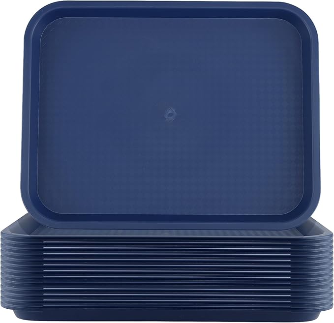 ZOENHOU 14 Pack 14 x 10 Inch Plastic Fast Food Tray, Rectangular Cafeteria Trays Serving Tray Bulk, Lunch Trays for Serving Home Restaurant Dinning Room Organization, Blue