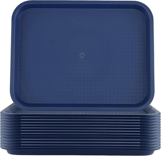 ZOENHOU 14 Pack 14 x 10 Inch Plastic Fast Food Tray, Rectangular Cafeteria Trays Serving Tray Bulk, Lunch Trays for Serving Home Restaurant Dinning Room Organization, Blue