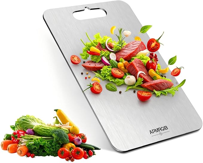 APMRQIB Titanium Cutting Board, 100% Pure Titanium Cutting Boards for Kitchen, Double Sided Non Toxic Cutting Board, Hygiene Durable Dishwasher Safe 10.5”×6.3” (M)