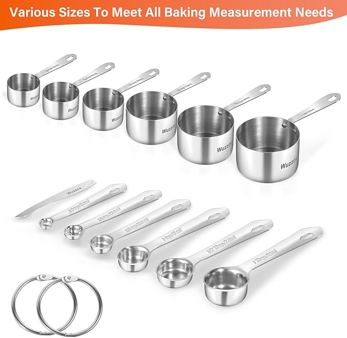 Wuzzox Stainless Steel Measuring Cups & Spoons Set of 13, Stackable Metal Measuring Cups & Spoons, Kitchen Gadgets for Cooking & Baking