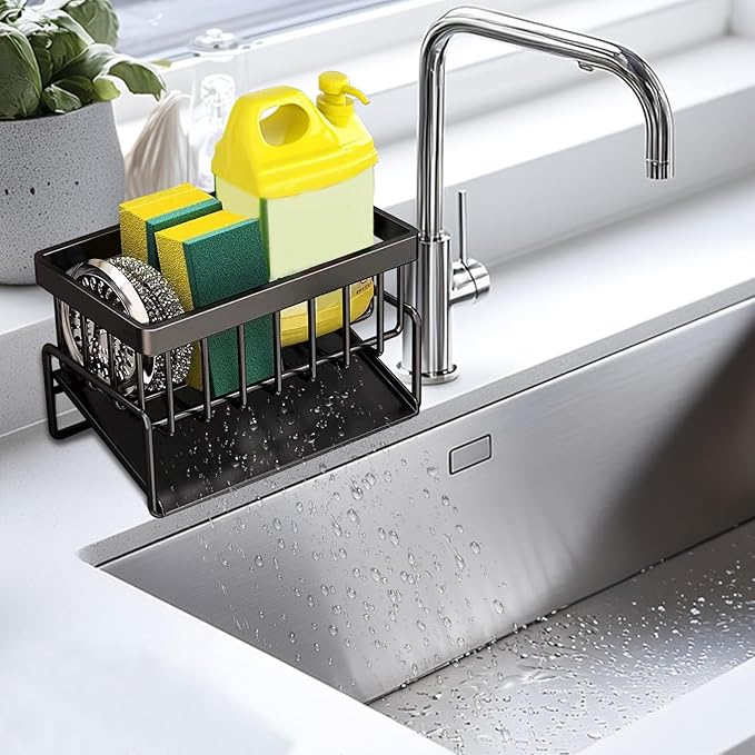 kitchen sink caddy, dish sink sponge holder (Without rod-black)