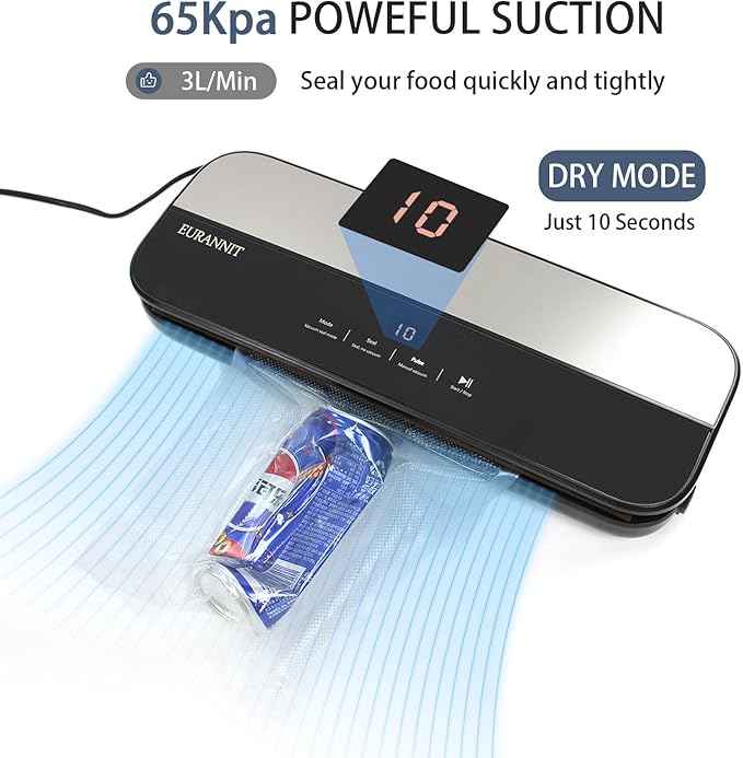 Vacuum Sealer for Food Preservation, 65 Kpa Suction Compact Food Saver Vacuum Sealer Machine, Versatile Sealing Machine with Sliding Cutter, Digital Countdown Timer