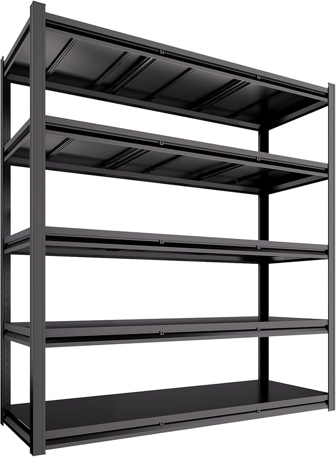 Extra Large 84" H x 55.09" Widex 24" D Adjustable Industrial Metal/Steel 6-Shelf-Storage-Rack Heave Duty Utility Tall Garage/Warehouse Shelving Shelves Unit/System for Bin/Shed, Black
