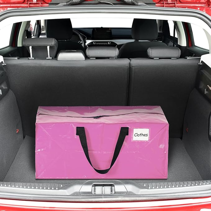 4 Pcs 24 Gallon Extra Large Moving Bags Heavy Duty Storage Bag with Strong Zipper Handle Foldable XXL Jumbo Storage Tote Packing Moving Box for College Dorm Travel Cloth Duffle (Pink)