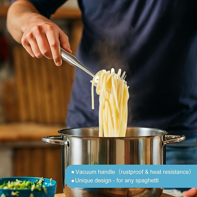 Stainless Steel Soup Ladle and Spaghetti Spoon Set - Large Ladle Spoon, Pasta Strainer, Durable Kitchen Cooking Utensils for Stirring, Serving Pasta, Soup & Sauce，Christmas Gifts