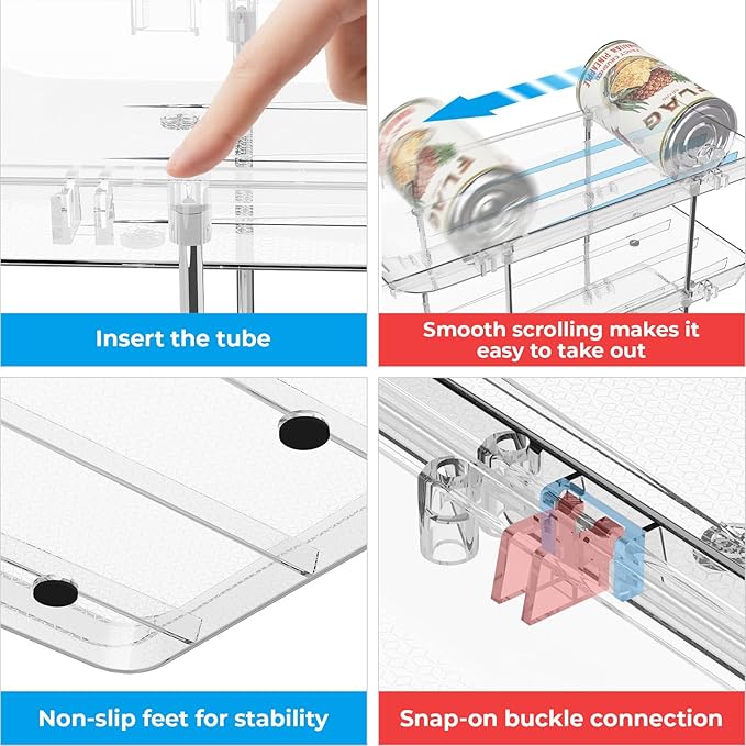 Can Organizer for Pantry Stackable 3 Tiers Can Storage Organizer Pantry Soda Can Organizer for Fridge 36 Cans Rack Automatic Rolling Canned Food Organizer for Refrigerator Kitchen Clear