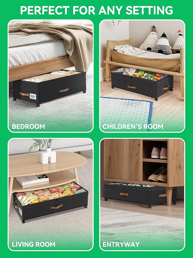 Under Bed Storage with Wheels, 2-Pack Upgraded Scalable Under Bed Storage Containers with Transparent Lids, Underbed Storage Organizer Rolling Bins for Shoes Clothes Sheet - Expandable Max
