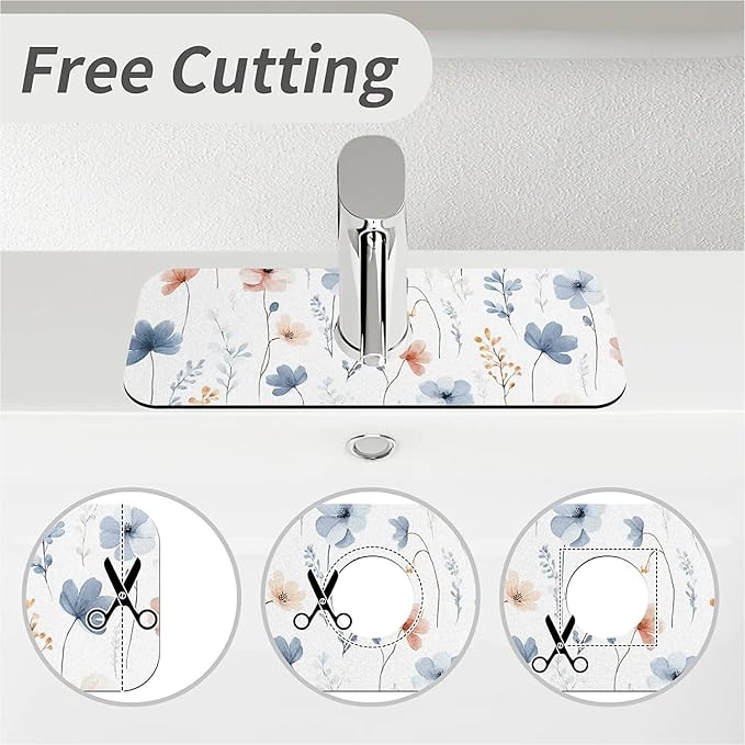 Kitchen Sink Splash Guard，Dreamy Wildflower Faucet Mat Sink Gadgets-Super Absorbent Fast Drying Mat Drip Catcher for Kitchen, Bathroom,Sink Mat, Dish Drying Mat, Bathroom(15" X 5.5" )
