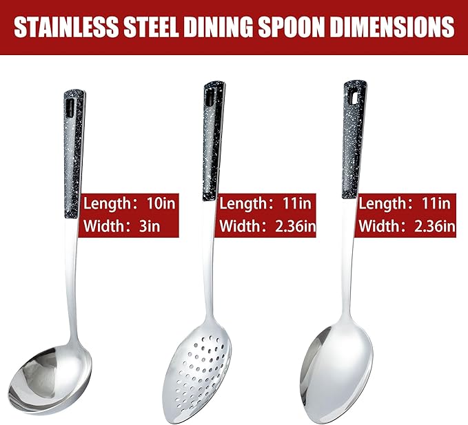 5-Piece Stainless Steel Serving Spoon Set, Large Serving Spoons with Ladle & Slotted Spoon, Metal Serving Spoons for Cooking, Buffet, Soup, Rice, Commercial & Home Kitchen