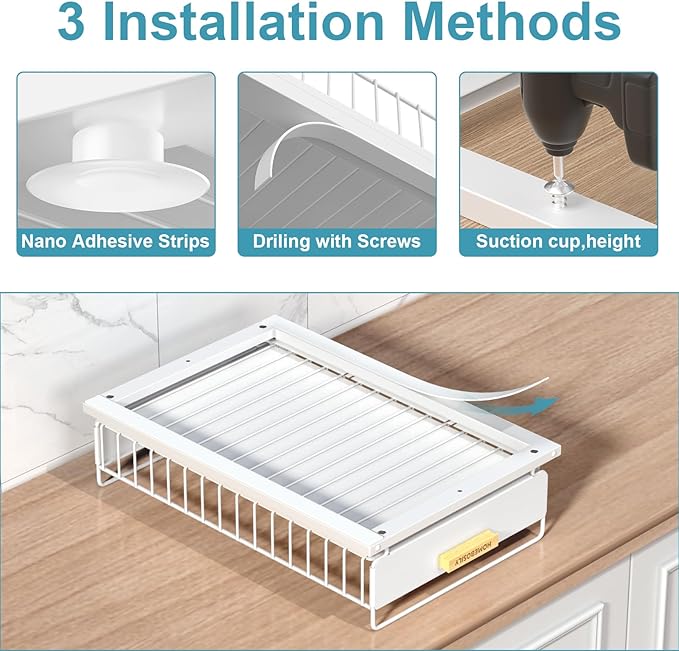 HOMEBOSILY Under Sink Organizer, Kitchen Pull Out Cabinet Organizer, Mute Slide Out Metal Under Sink Organizers and Storage Shelves for Kitchen Bathroom Laundry Cabinet Pantry, White