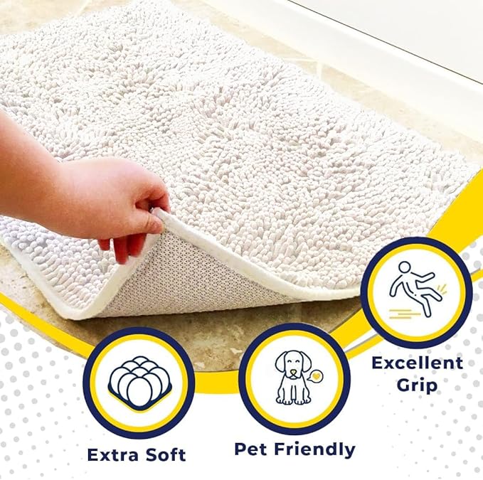 Muddy Mat® | Super Absorbent Door Mat Indoor, Microfiber Quick Dry Chenille Entryway Rug, Non-Slip Front Door Mat, Indoor Mats for Entryway, Machine Washable Pet Rug, White 24" x 120"