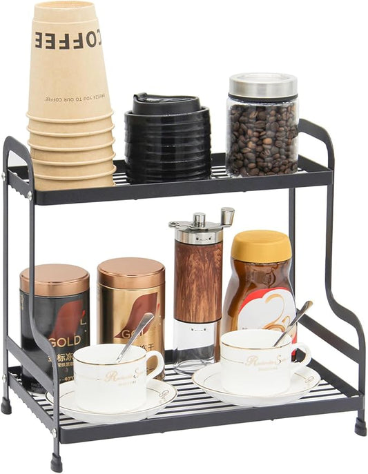 Jofuas 2-Tier Metal Countertop Organizer – Standing Shelf for Bathroom and Kitchen Storage Under Sink, Organizing Cosmetics and Spices-Black