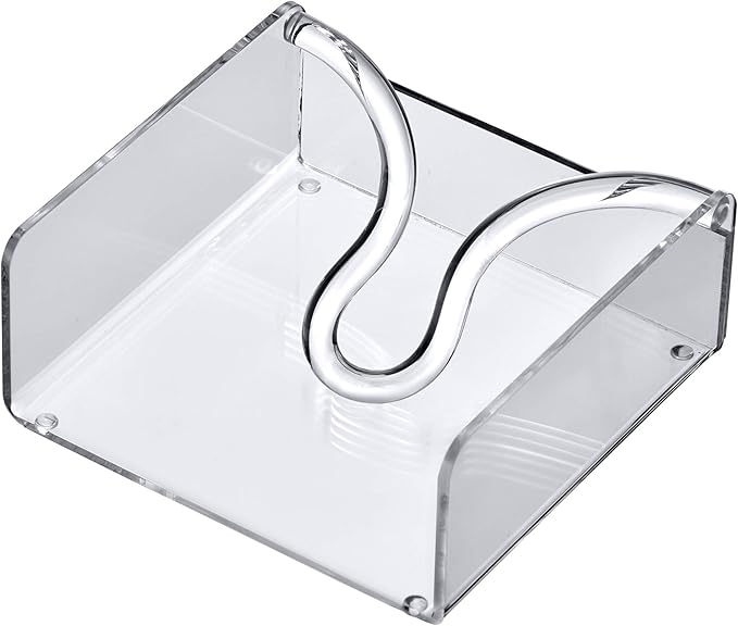 Amazing Abby Acrylic Luncheon Napkin Holder (6.5"x6.5"), Clear Plastic Napkin Dispenser with Weighted Arm and Non-Slip Pads, Great for Kitchen Counter, Dining Table, Bathroom Vanity, and More