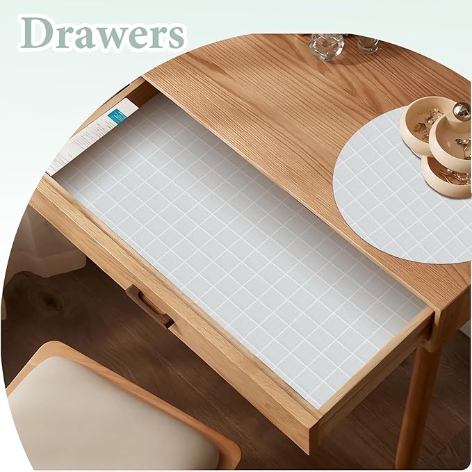 Drawer and Shelf Liner for Kitchen Cabinet: 17 in X 30 Ft Non Slip Waterproof Shelf Paper Non Adhesive Refrigerator Liners Light Gray Grid Easy Liners for Bathroom