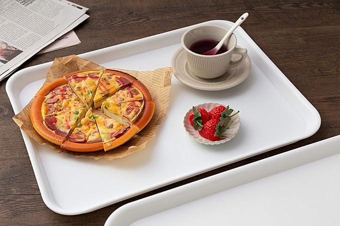 Eslite Rectangular Plastic Serving Trays,Fast Food Serving Cafeteria Trays,17"X13",Set of 6(White)