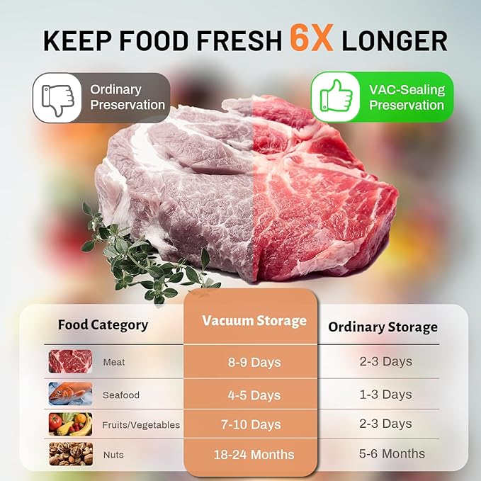 VNIMTI Vacuum Sealer Machine for Food, 70Kpa Vacuum Food Sealer with Dual Heat Seal, Multi-Functional with Moist & Dry Mode, 5 Vacuum Bags, Built-in Cutter, External Vacuum Hose for Jars