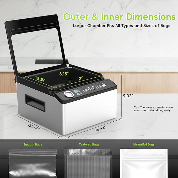 Chamber Vacuum Sealer for Food, 230W Commercial Food Saver Vacuum Sealer Machine, Meat Vacuum Packing Machine with 11.5" Seal Bar for Liquid-Rich Wet Foods, Cooking Sous Vide, Liquids, Powders, Sauce
