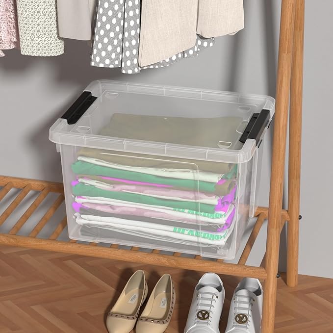 34 Quart Plastic Latching Storage Box with Wheels, 4-Pack Clear Storage Bins with Lids