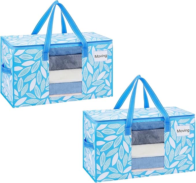 VENO 2 Pack Moving Bags, Storage Bins with lids, Packing Supplies for College, Alternative to Moving Boxes, Foldable, Heavy-Duty Tote (Spring Breeze, 2 Pack)
