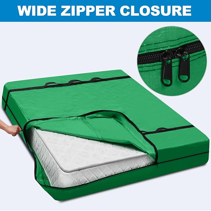 TICONN Mattress Bags for Moving, Heavy Duty Queen Mattress Cover Storage Bag with Full-Around Handle and Adjustable Buckles (Green, Queen)