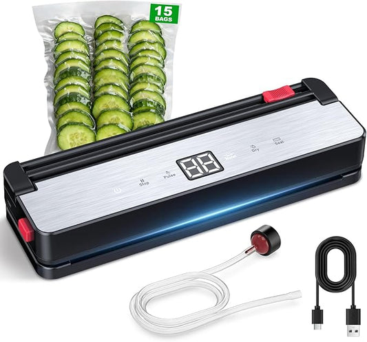 Portable Vacuum Sealer for Food Storage: 75kPa Suction Vacuum Sealer Machine - 4000mAh Rechargeable Battery for Home Kitchens Apartments RVs & Travel - Dry & Moist Food Modes, Built-in Cutter