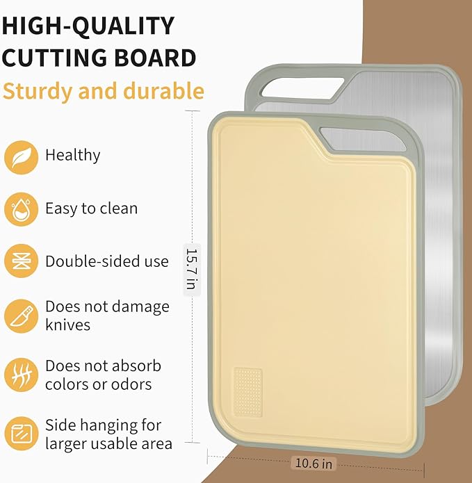 LIHOOOOM Cutting Board for Kitchen, Stainless Steel Cutting Board Easy to Clean,Double Sided Large Cutting Boards 15.7 X 10.6 inch,Dishwasher Safe