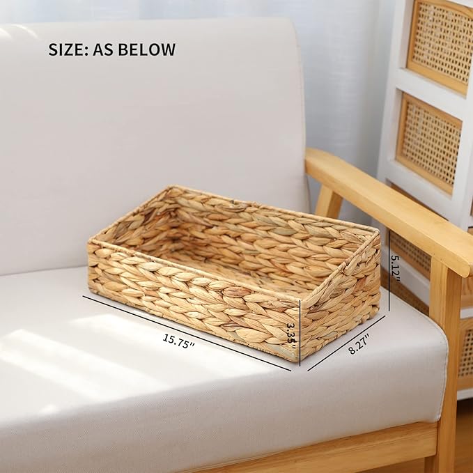 YAHUAN Hand Woven Water Hyacinth Baskets for Organizing Woven Trapezoid Basket Pantry Baskets Trapezoid Storage Bin for Shelves, Pantry, Closet and Home Decor (Water Hyacinth)