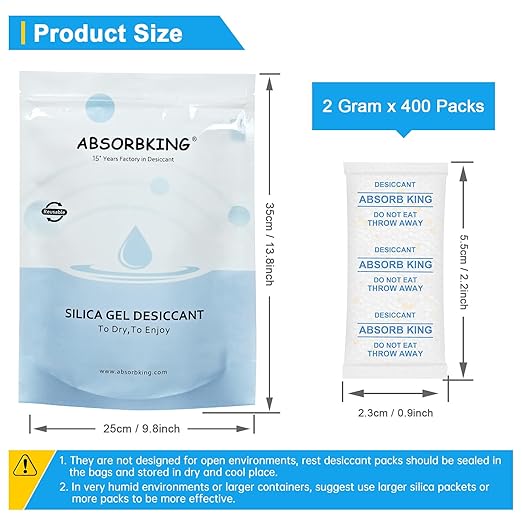 Silica Packets – 2 Gram 400 Packs Silica Gel Packets, Food Grade Desiccant Packs with Color Indicating, Premium Moisture Absorbers for Spices, Foods, Seeds, Dehydrated Vegetable Storage