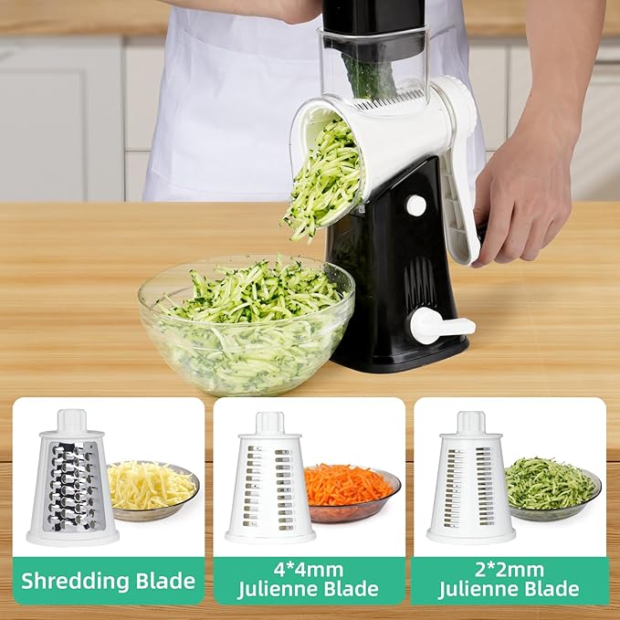 REDPANT 5 in 1 Rotary Cheese Grater, Manual Hand Crank Cheese Grater With Reinforced Suction & 5 Interchangeable Blades, Multifunctional Cheese Shredder, Easy to Use and Clean, Black