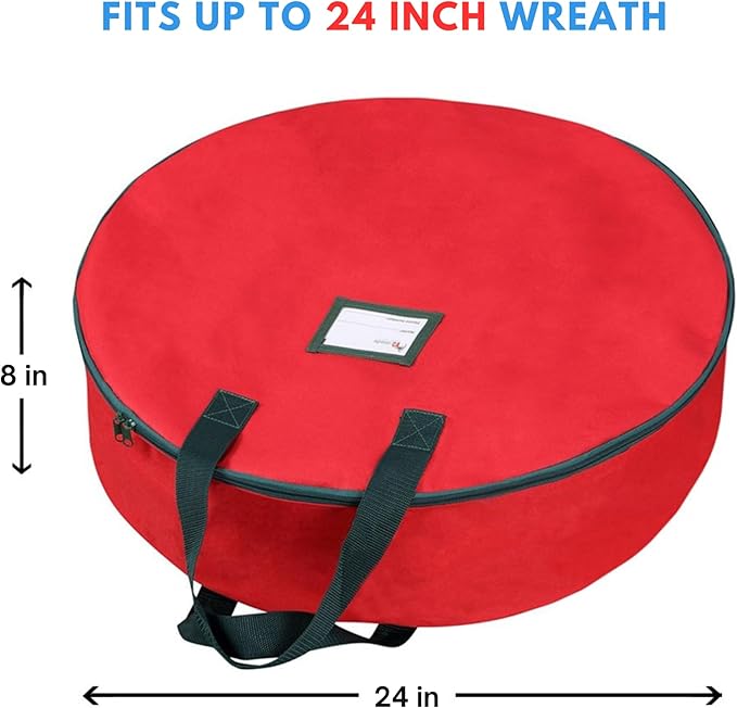 Primode Heavy Duty Christmas Wreath Storage Bag 24"- Garland Wreaths Container with Handles - Durable 600D Oxford Polyester Material Holiday Wreaths Storage Holder 24” (Red)