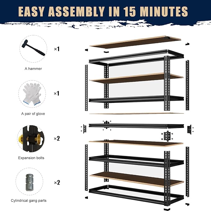 60'' H Garage Storage Shelves,2 PCS Shelving Units and Storage,2400 LBS Heavy Duty Shelving, Ajustable Garage Shelving,5 Tier Metal Shelves Basement, Warehouse