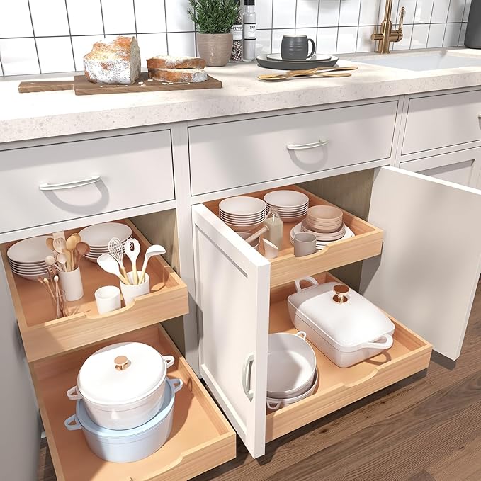 SITOO Pull Out Drawers for Kitchen Cabinets, Fully Assembled Wood Cabinet Pull Out Drawer, Pull Out Cabinet Organizer, Fast and Easy DIY Installation, 23”W x 21”D