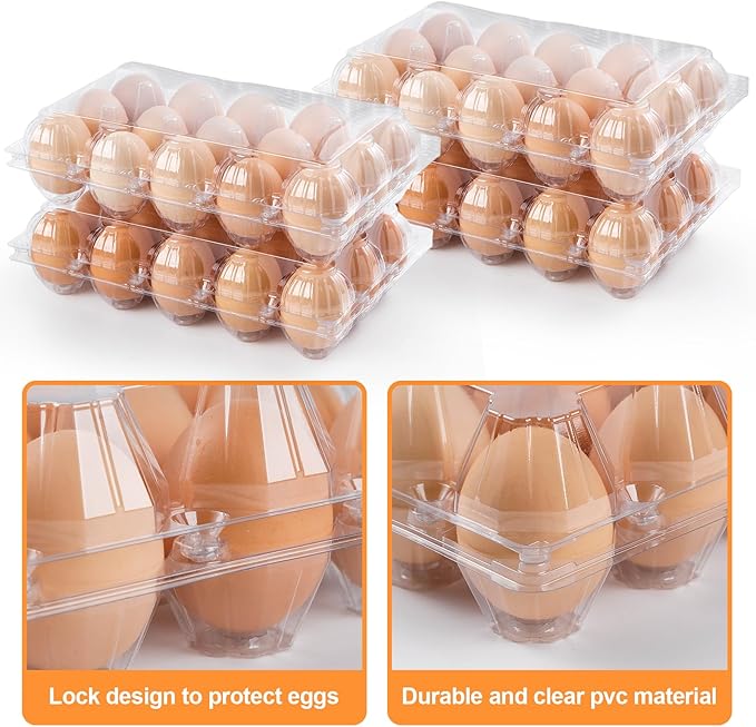 55 Pack Clear Egg Cartons Cheap Bulk,Plastic Egg Carton Bulk 15 Count,Reusable Egg Holder, Medium Egg Containers for Chicken Eggs 3x5 Grids