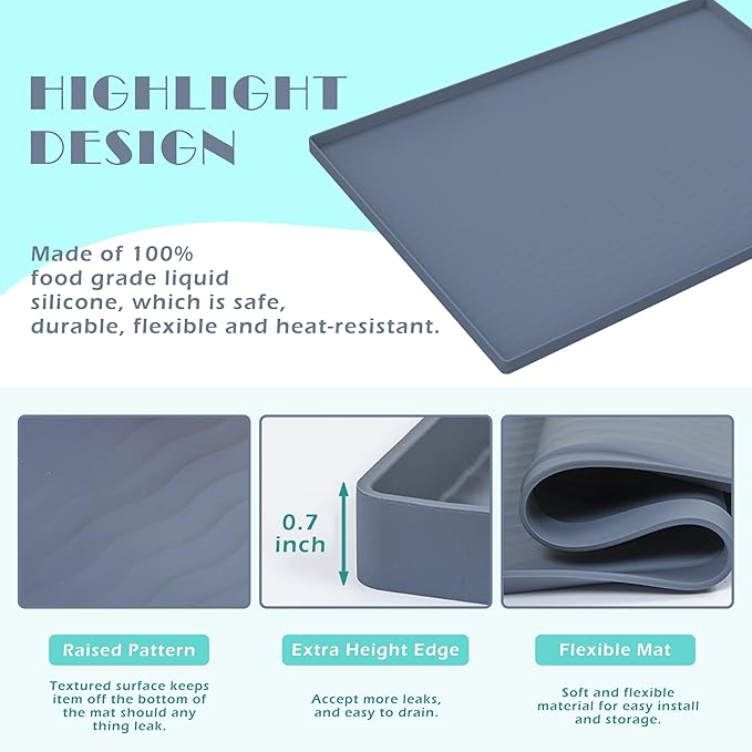 URMONA Waterproof Silicone Under Sink Mat 34'' x 22'' Shelf Liner for Kitchen and Bathroom, Cabinet and Counter Protector, Storage and Organizers, Litter Mat, Pet Cat Puppy Essentials(Brown)