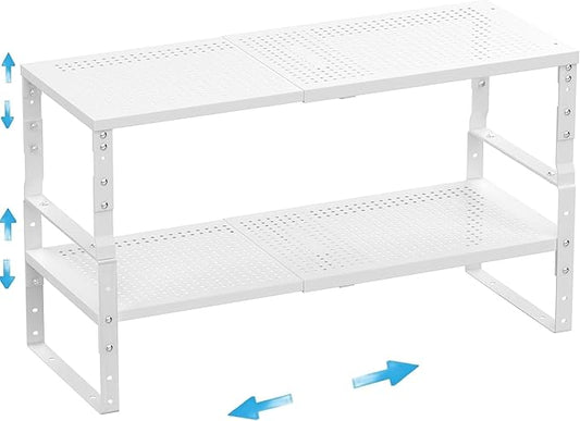 Wobmmi Expandable,Adjustable & Stackable Spice Rack, Cabinet Kitchen Countertop Shelf Organizer,Metal Pantry Storage Shelves - Space-Saving Storage Solution(2Packs/White/Medium)