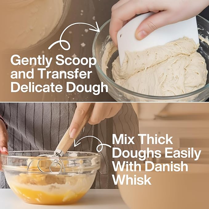AURAVILLE Sourdough Starter Kit | 9" Round & 10" Oval Banneton Bread Proofing Baskets | Sourdough Bread Baking Supplies with Dough Whisk, Scrapers Bread Lame, Cleaning Brush, Detailed Guide & Recipes