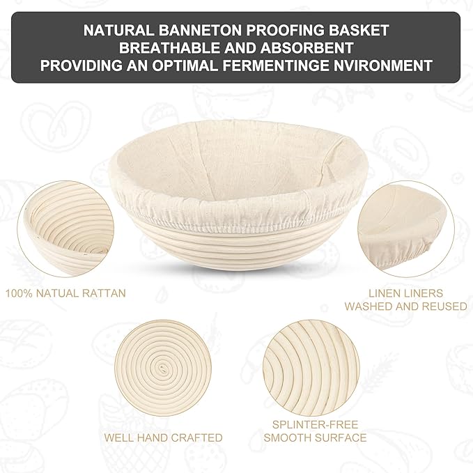UDUK Sourdough Starter Kit with 2 Oval Banneton Proofing Baskets, 24oz Sourdough Jar, Silicone Pastry Mat, Bread Sling and Essential Tools for Sourdough Bread Making