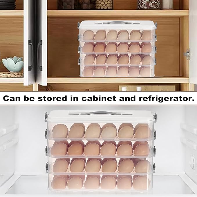 BSTKEY Deviled Egg Containers with Lid, 4 Layer Deviled Egg Platter Carrier Trays for 48 Eggs, Fridge Stackable Portable Egg Holder with Handle for Home Kitchen Party Easter Picnic