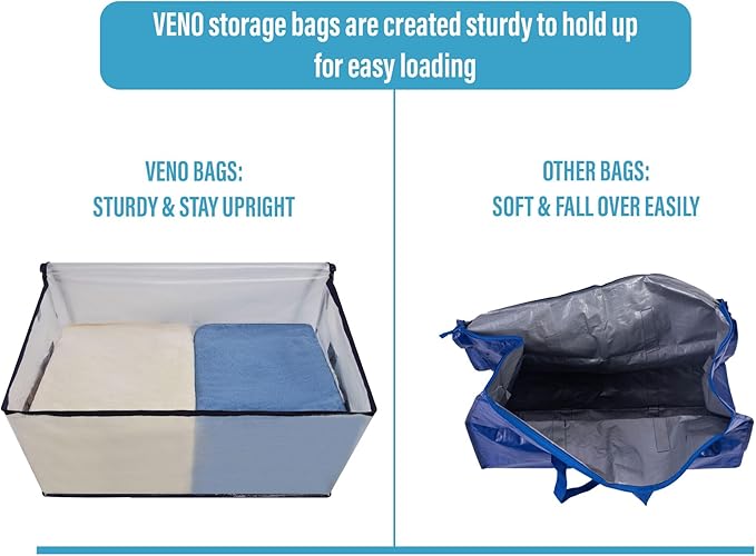 VENO 10 Pack Moving Bags and Large Christmas Decoration Storage Bins with lids. Alternative to Moving Boxes, Packing Supplies for College. Heavy Duty Totes (Clear, 10 Pack)