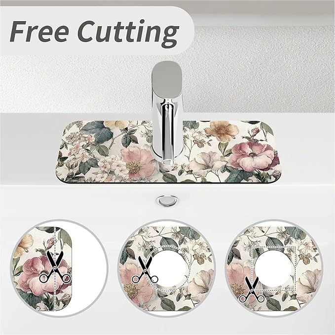 Kitchen Sink Splash Guard，Vintage botanical Faucet Mat Sink Gadgets-Super Absorbent Fast Drying Mat Drip Catcher for Kitchen, Bathroom,Sink Mat, Dish Drying Mat, Bathroom(15" X 5.5" )